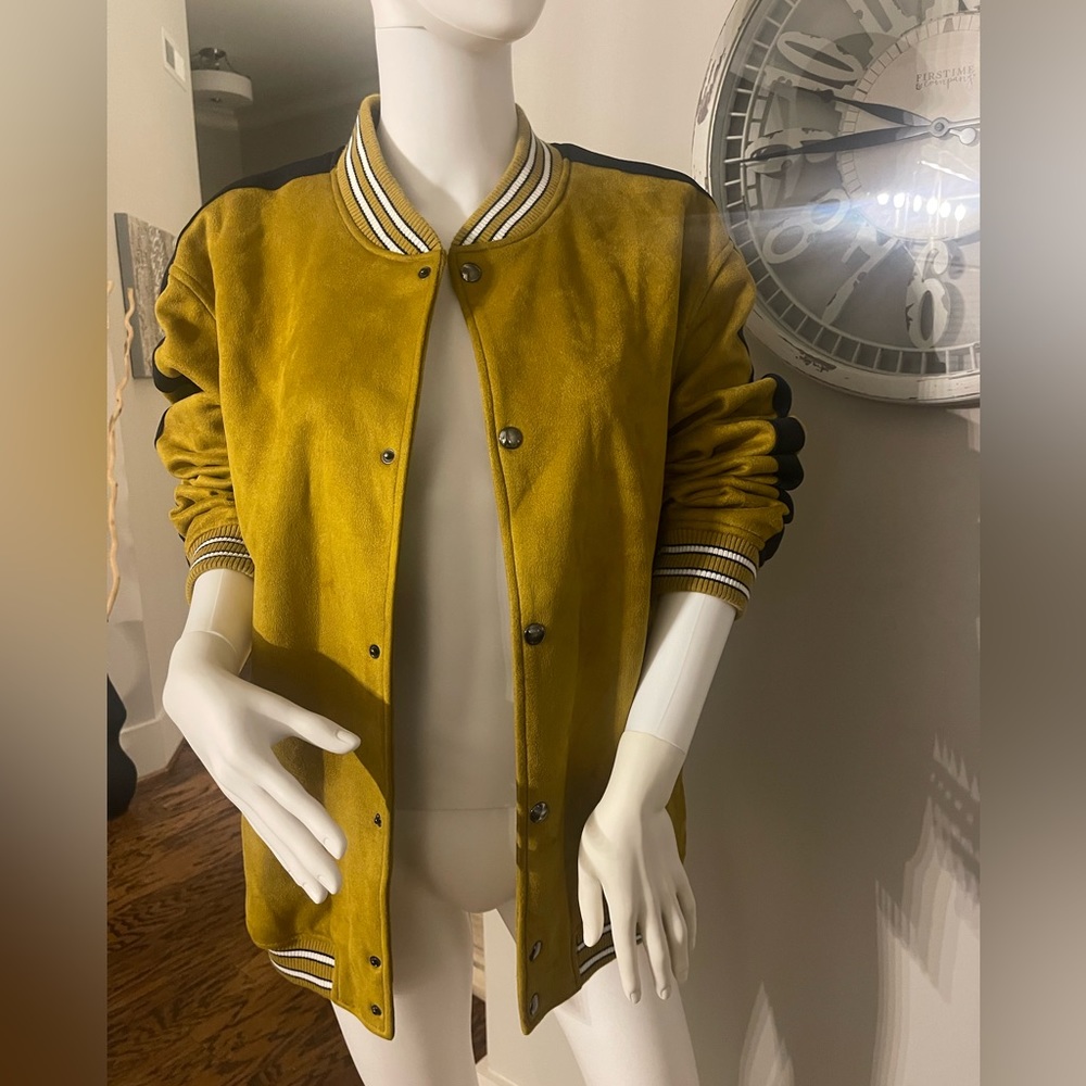 ZARA Varsity Bomber Jacket, XL, Olive Green, Black/White Stripe. Rare.